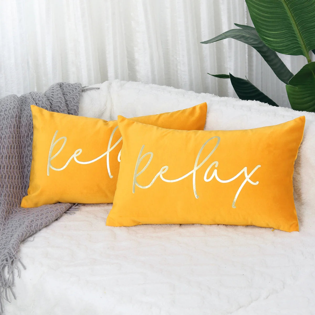 Lumbar Pillow Cover Soft-Touch Fabric Metallic Script Embroidery