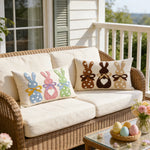 Lumbar Pillow Cover Tufted Bunny Applique Cotton-Linen Blend