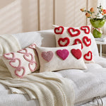 Lumbar Pillow Cover Tufted Heart Design Cotton-Linen Hidden Zipper