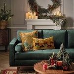 Lumbar Pillow Cover Velvet Embroidered Snowflakes & Bow Detail