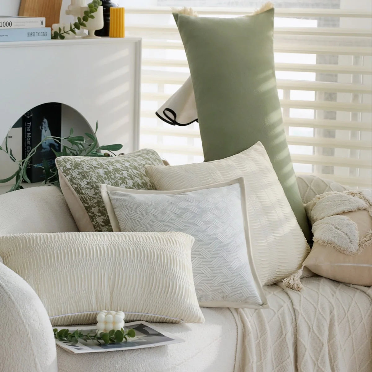 Lumbar Pillow Cover Velvety Microvelour Fringed Edges Concealed Zipper