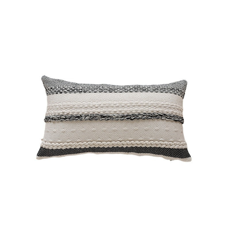Lumbar Pillow Cover Woven Cotton Tufted & Braided Stripe