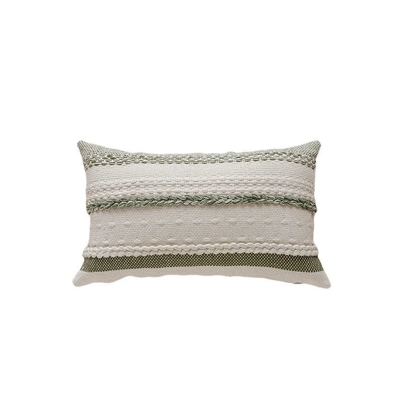 Lumbar Pillow Cover Woven Cotton Tufted & Braided Stripe