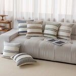 Lumbar Pillow Cover Woven Cotton Tufted & Braided Stripe