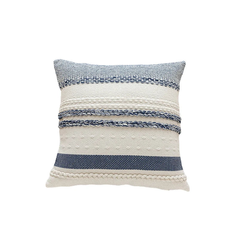 Lumbar Pillow Cover Woven Cotton Tufted & Braided Stripe