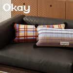 Lumbar Pillow Cover Woven Plaid Hidden Zipper & Reinforced Seams