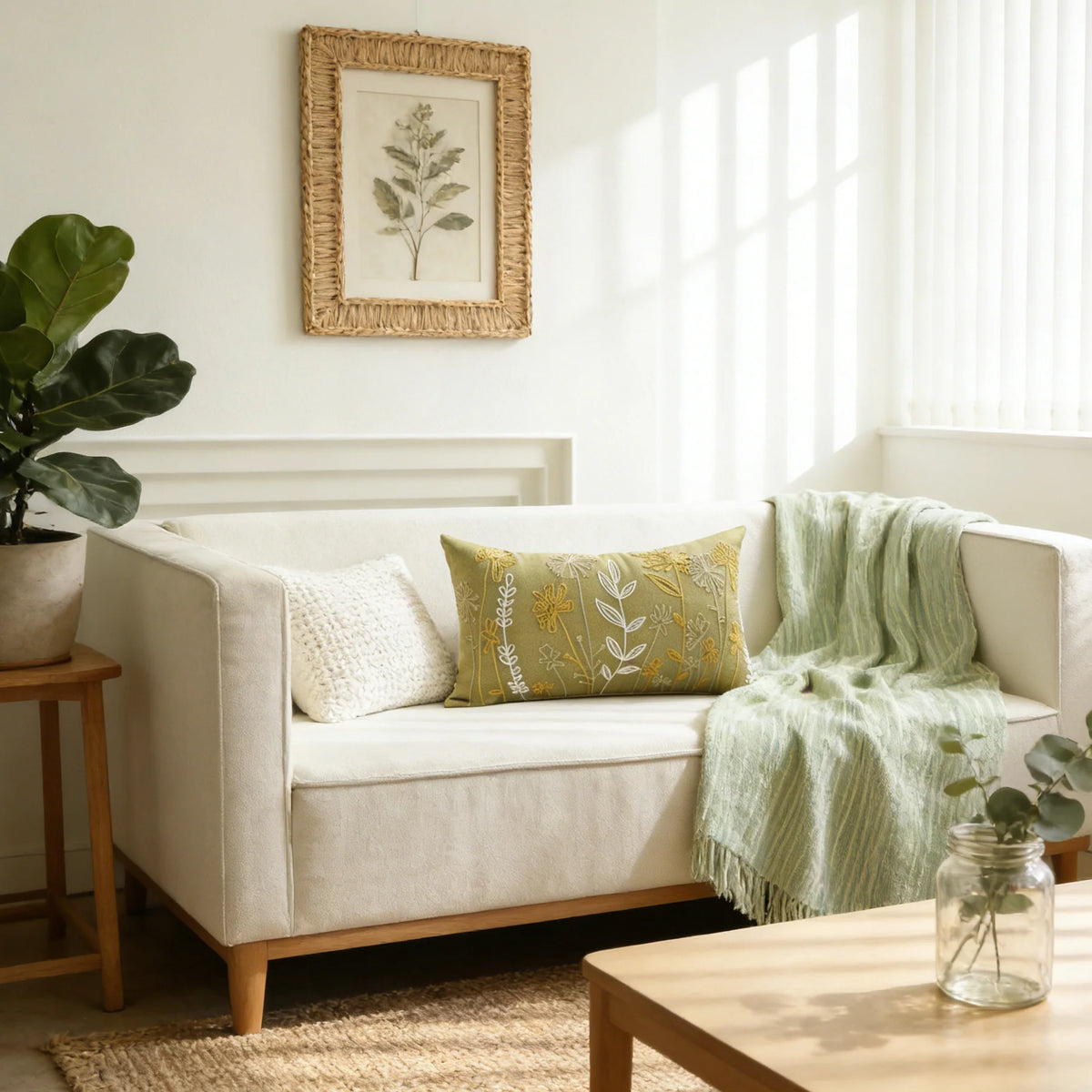 Lumbar Pillow Embroidered Velvet Removable Cover Hypoallergenic Insert