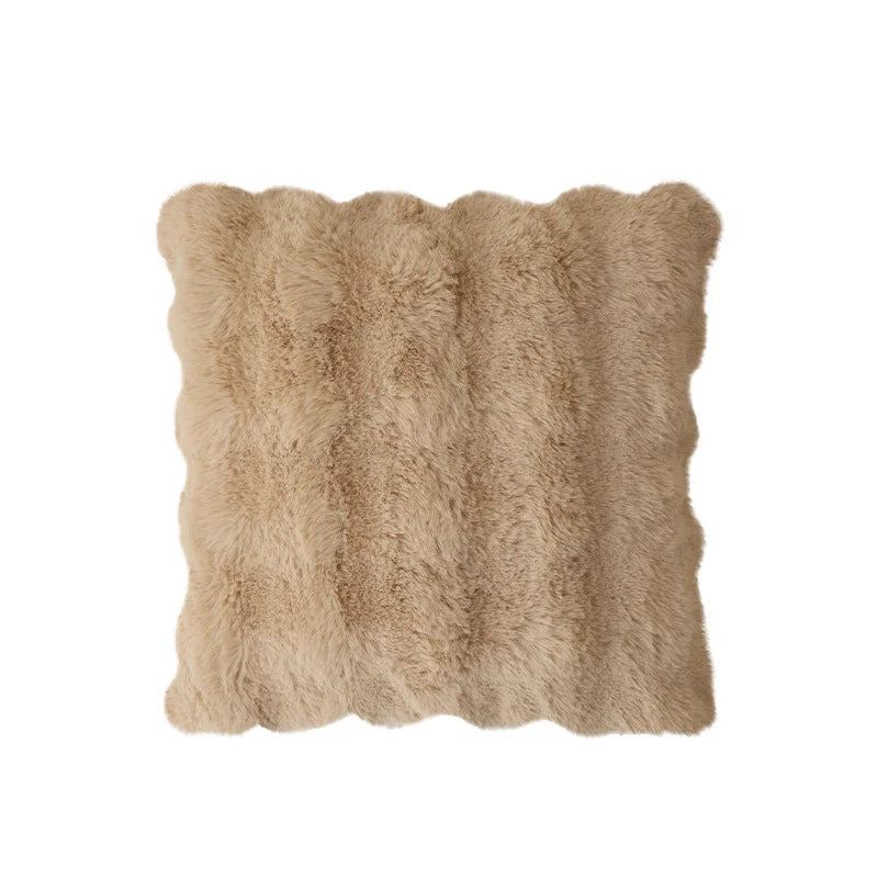 Lumbar Pillow Plush Faux Fur Wavy Quilted 30x50 cm