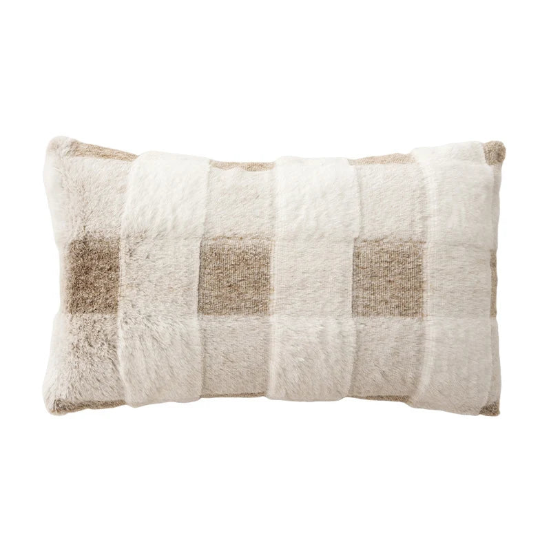 Lumbar Pillow Plush Faux Fur Wavy Quilted 30x50 cm