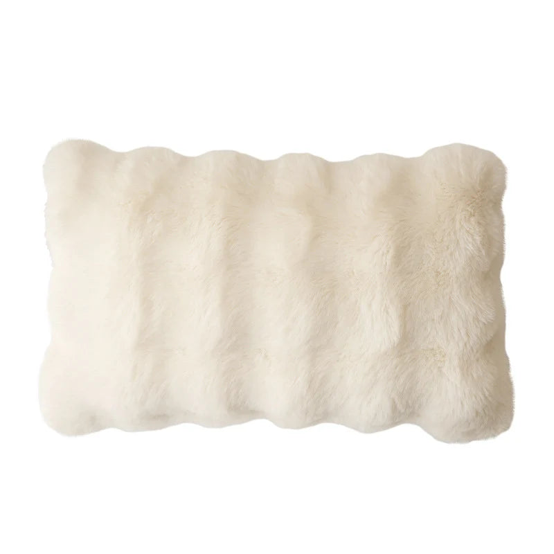 Lumbar Pillow Plush Faux Fur Wavy Quilted 30x50 cm