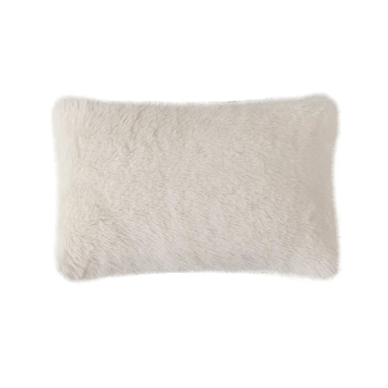 Lumbar Pillow Plush Faux Fur Wavy Quilted 30x50 cm