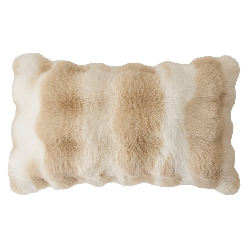 Lumbar Pillow Plush Faux Fur Wavy Quilted 30x50 cm