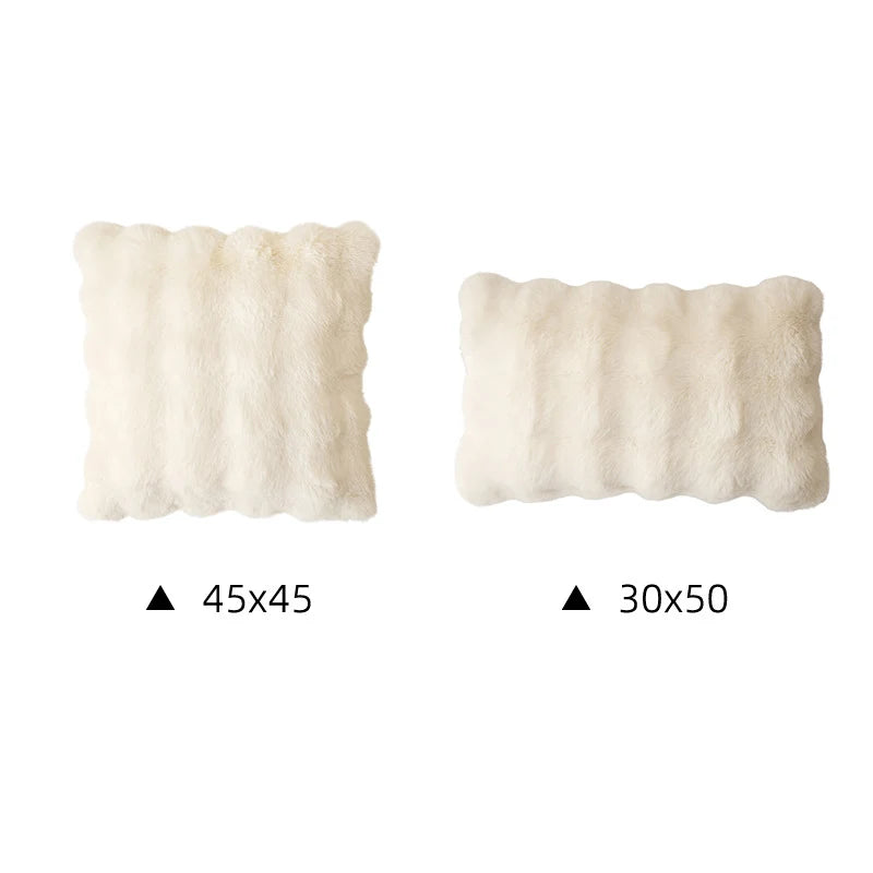 Lumbar Pillow Plush Faux Fur Wavy Quilted 30x50 cm