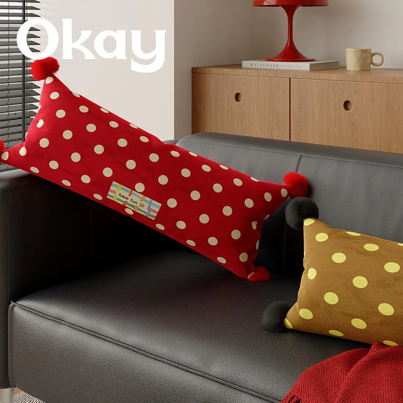 Lumbar Pillow Polka Dot & Pom-Poms Removable Woven Cover