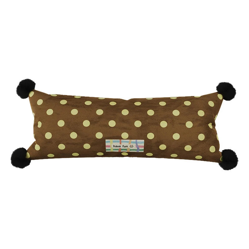 Lumbar Pillow Polka Dot & Pom-Poms Removable Woven Cover