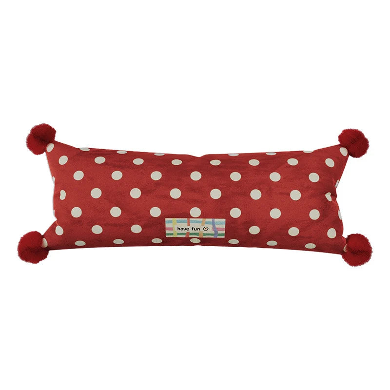 Lumbar Pillow Polka Dot & Pom-Poms Removable Woven Cover