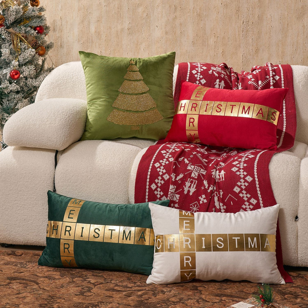 Lumbar Pillow Velvet Foil-Block Print & Down-Alternative Insert