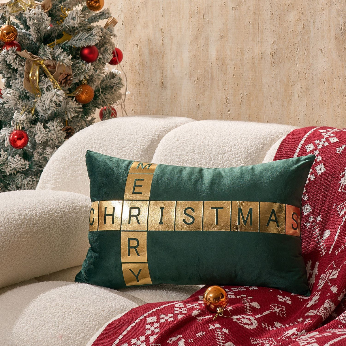 Lumbar Pillow Velvet Foil-Block Print & Down-Alternative Insert