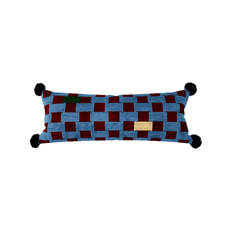 Lumbar Pillow Velvet Jacquard Checkerboard 12 x 28