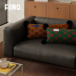 Lumbar Pillow Velvet Jacquard Checkerboard 12 x 28