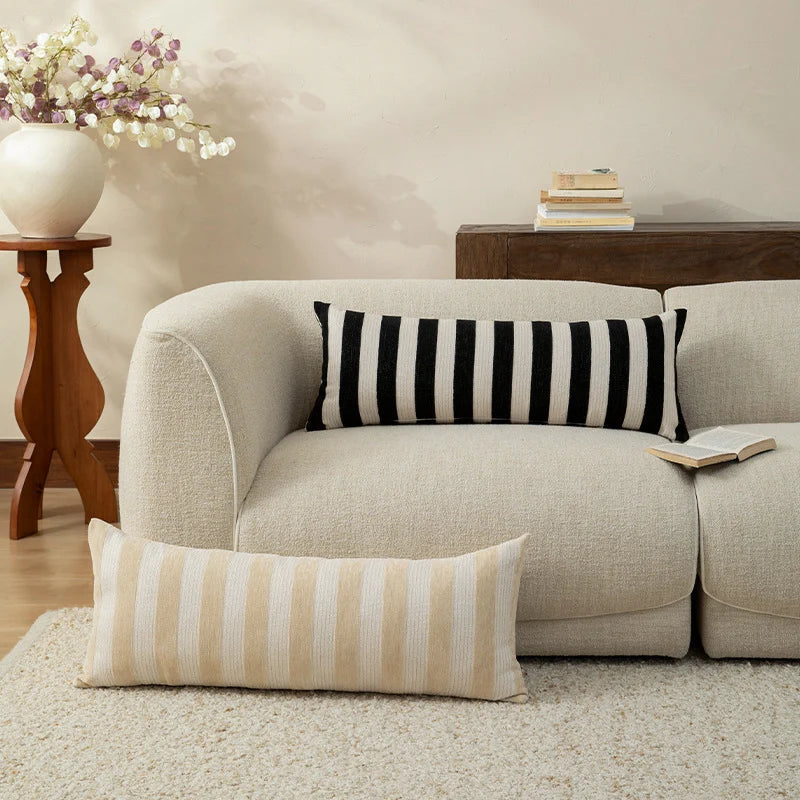 Lumbar Pillow Woven Striped Cover Hypoallergenic Fill