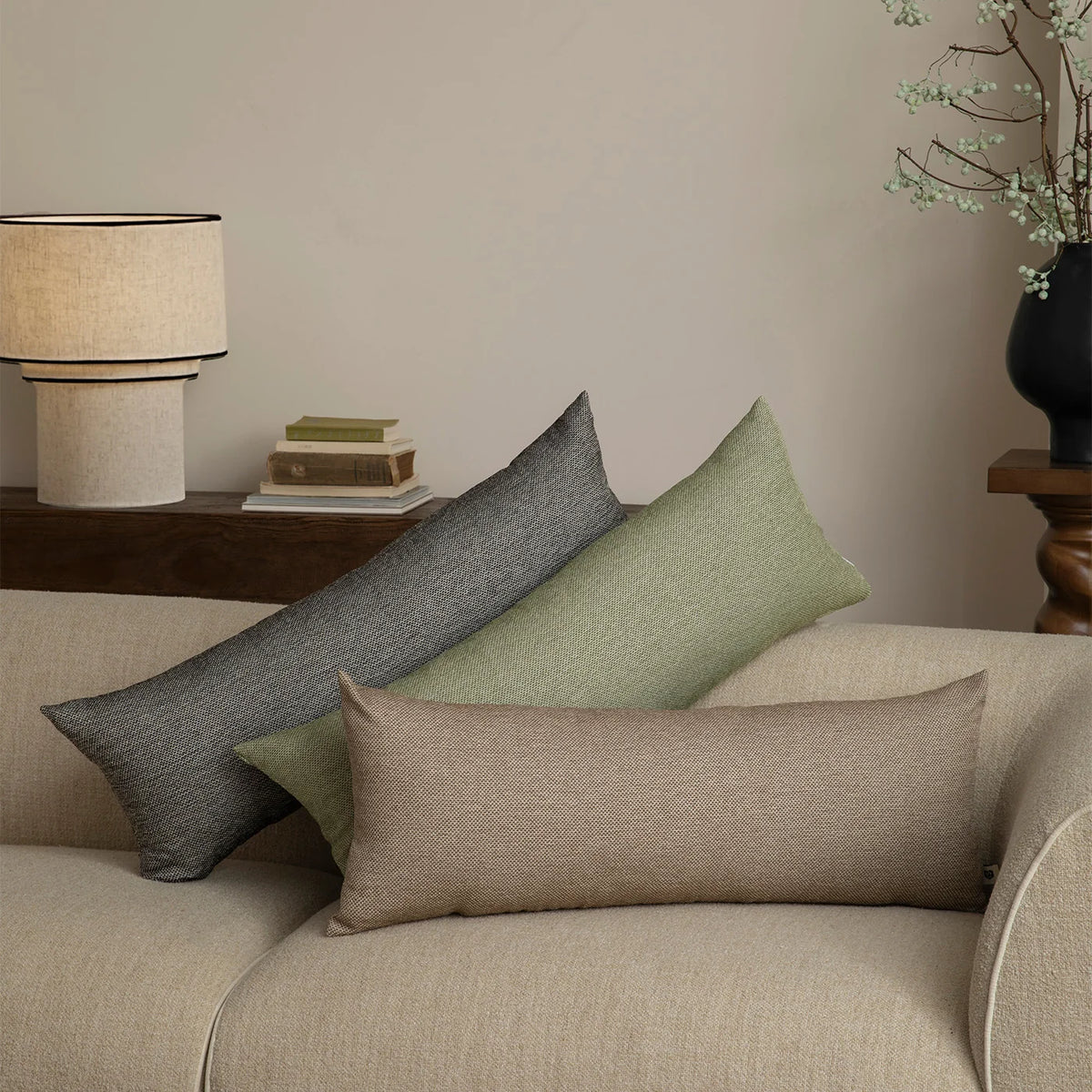 Lumbar Support Pillow Ergonomic Contour Removable Linen-Look Cover