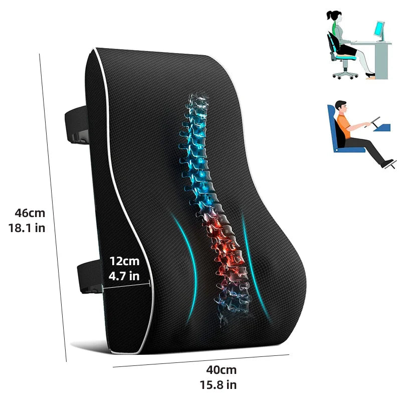 Lumbar Support Pillow Memory Foam Adjustable Straps Ergonomic Back Support