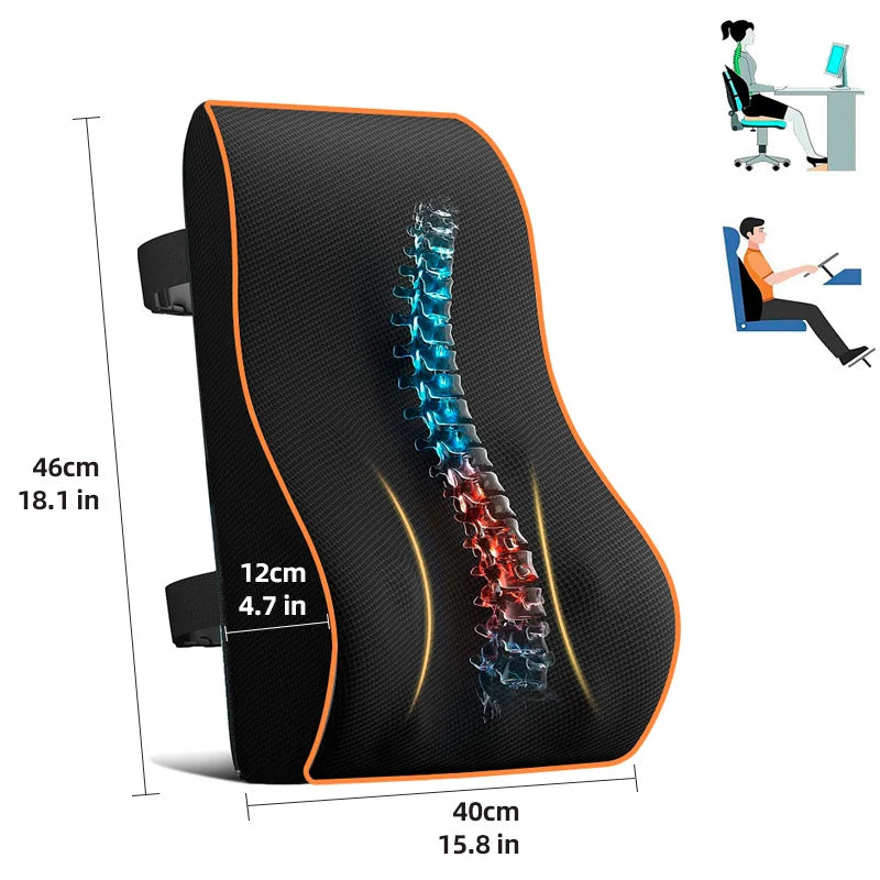 Lumbar Support Pillow Memory Foam Adjustable Straps Ergonomic Back Support