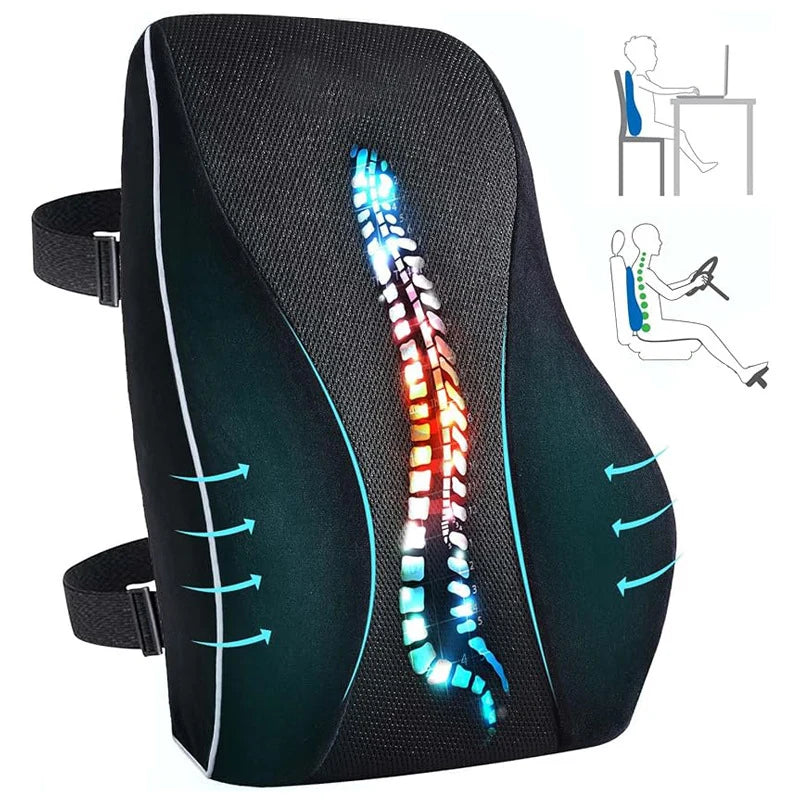Lumbar Support Pillow Memory Foam Adjustable Straps Ergonomic Back Support