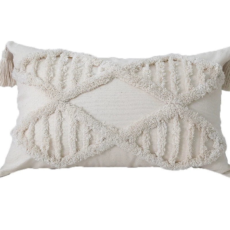 Lumbar Throw Pillow Hand-Tufted Oversized Tassels Removable Cotton Cover