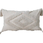 Lumbar Throw Pillow Hand-Tufted Oversized Tassels Removable Cotton Cover