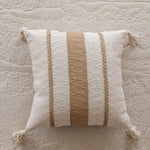 Lumbar Throw Pillow Handwoven Jute Stripe Tassel Corners