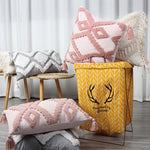 Lumbar Throw Pillow Linen-Blend Tufted Crochet Removable Cover