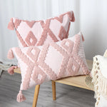 Lumbar Throw Pillow Linen-Blend Tufted Crochet Removable Cover