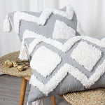 Lumbar Throw Pillow Linen-Blend Tufted Crochet Removable Cover