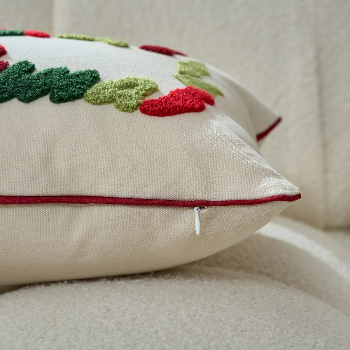 Lumbar Throw Pillow Tufted Chenille Woven Cover & Piped Edge