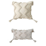 Lumbar Throw Pillow Woven Cotton Tufted Diamond & Tassels