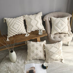 Lumbar Throw Pillow Woven Cotton Tufted Diamond & Tassels