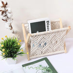 Magazine Holder Foldable Cotton and Wood Tabletop Storage