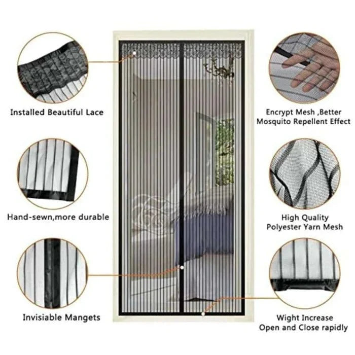 Magnetic Mesh Screen Door Tear Resistant Auto Closure Pet Friendly
