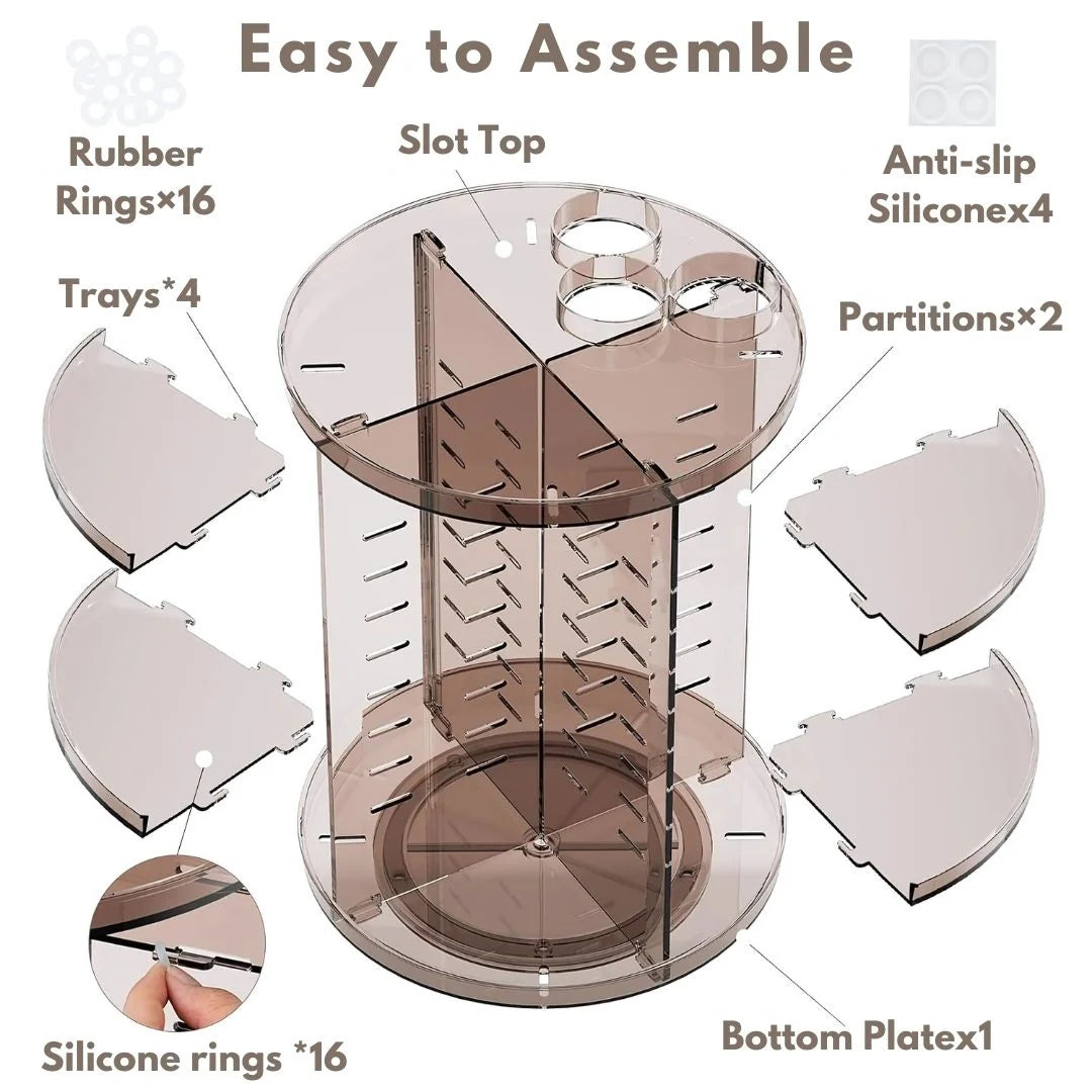 Makeup Organizer 360° Rotating & Adjustable Shelves