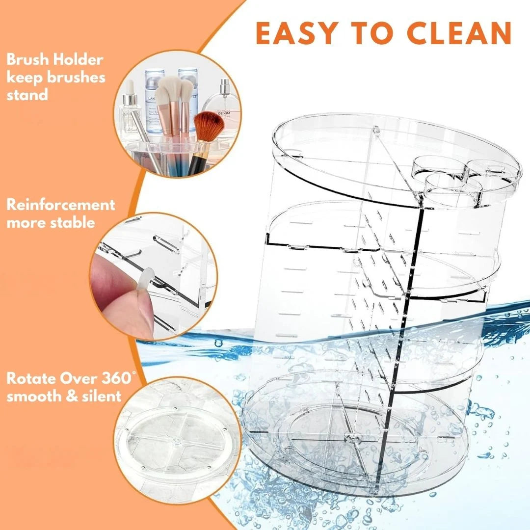 Makeup Organizer 360° Rotating & Adjustable Shelves