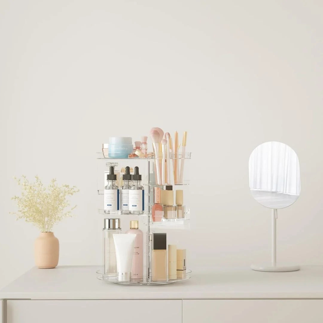 Makeup Organizer 360° Rotating Adjustable Shelves & Lipstick Slots