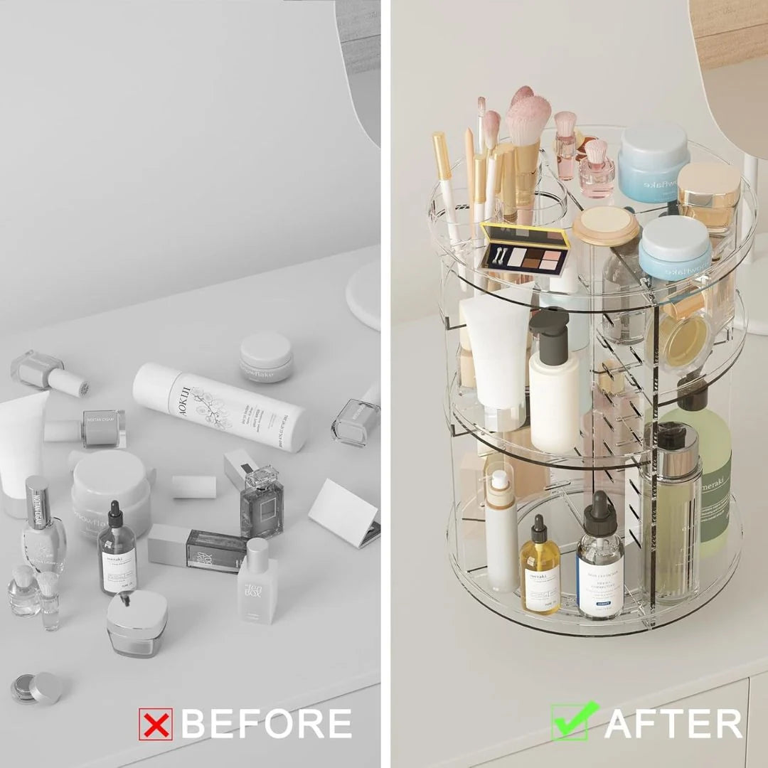 Makeup Organizer 360° Rotating Adjustable Shelves & Lipstick Slots