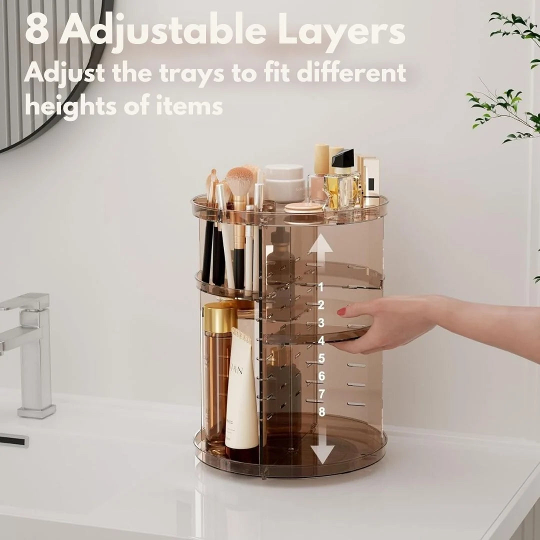 Makeup Organizer 360° Rotating Adjustable Shelves & Non-Slip Base