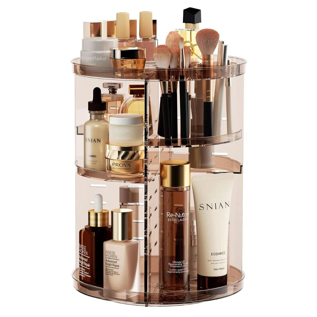 Makeup Organizer 360° Rotating Adjustable Shelves & Non-Slip Base