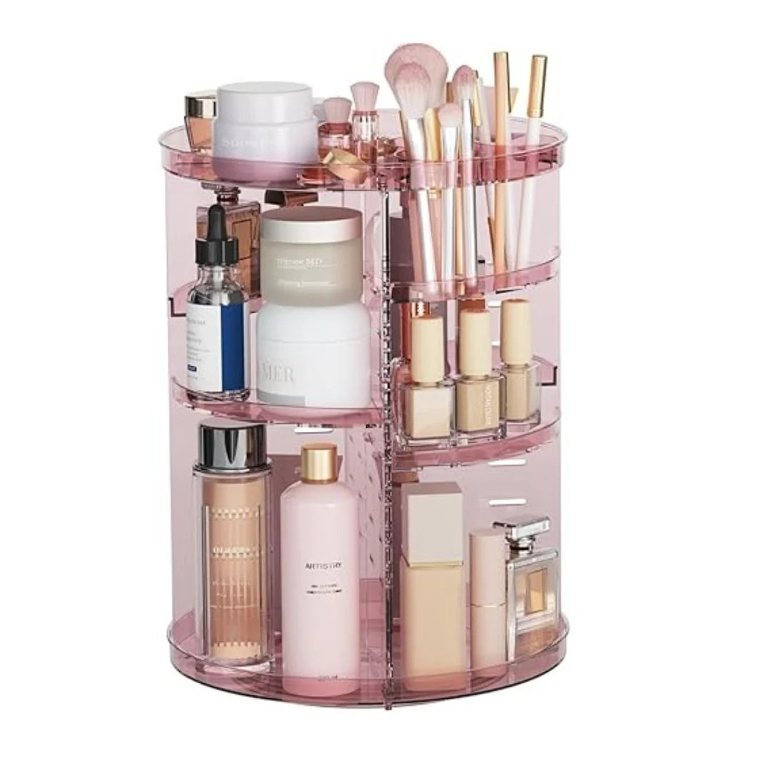 Makeup Organizer 360° Rotating Adjustable Shelves & Non-Slip Base