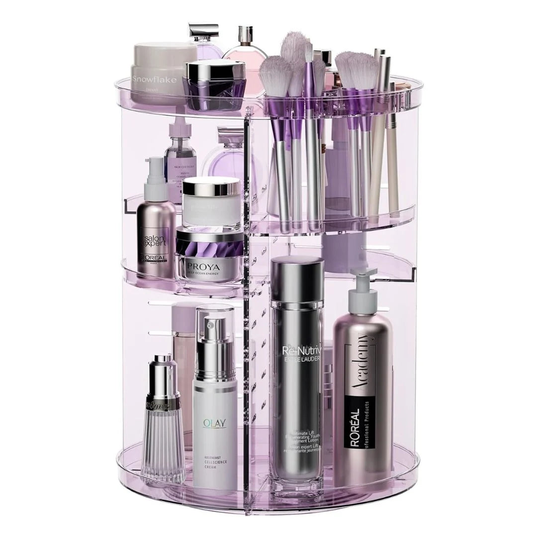 Makeup Organizer 360° Rotating Adjustable Shelves & Non-Slip Base