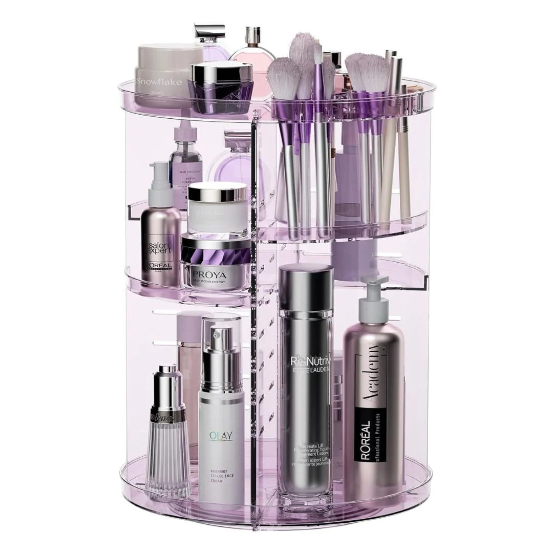 Makeup Organizer 360° Rotating & Adjustable Shelves Non-Slip Base