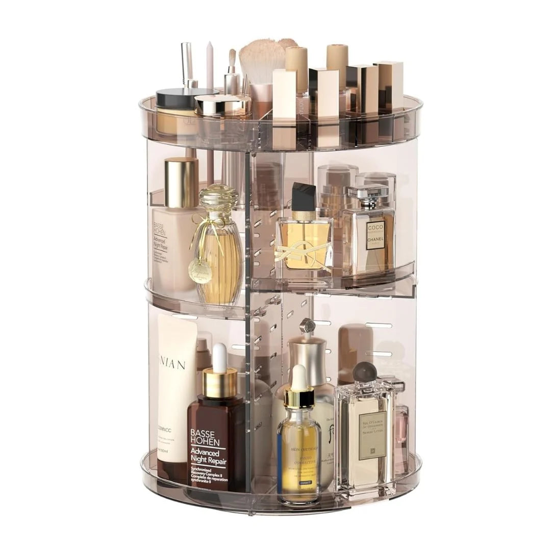 Makeup Organizer 360° Rotating & Adjustable Shelves Non-Slip Base
